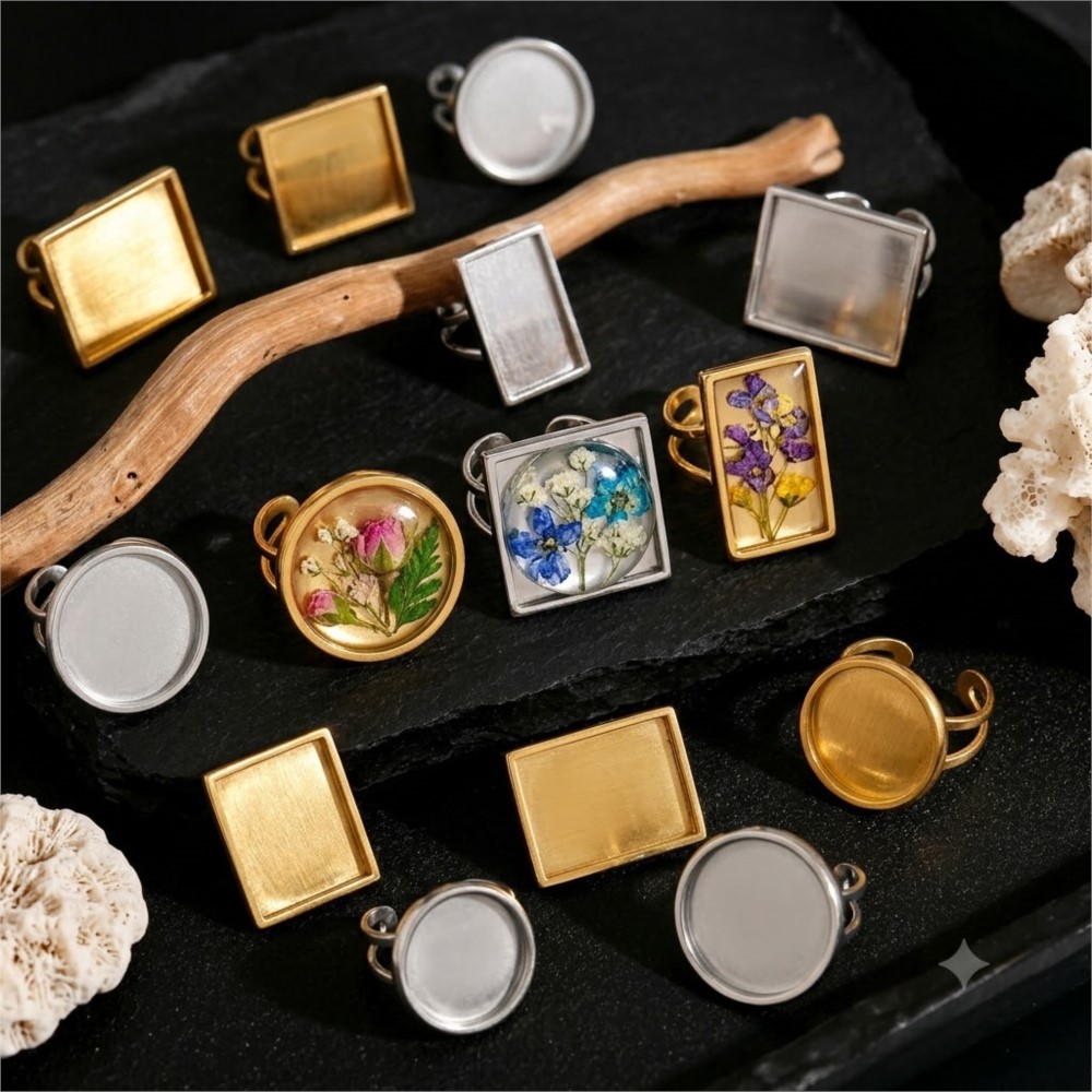 Ring Set Adjustable - قطعتان من قواعد الخواتم المسطحة المربعة