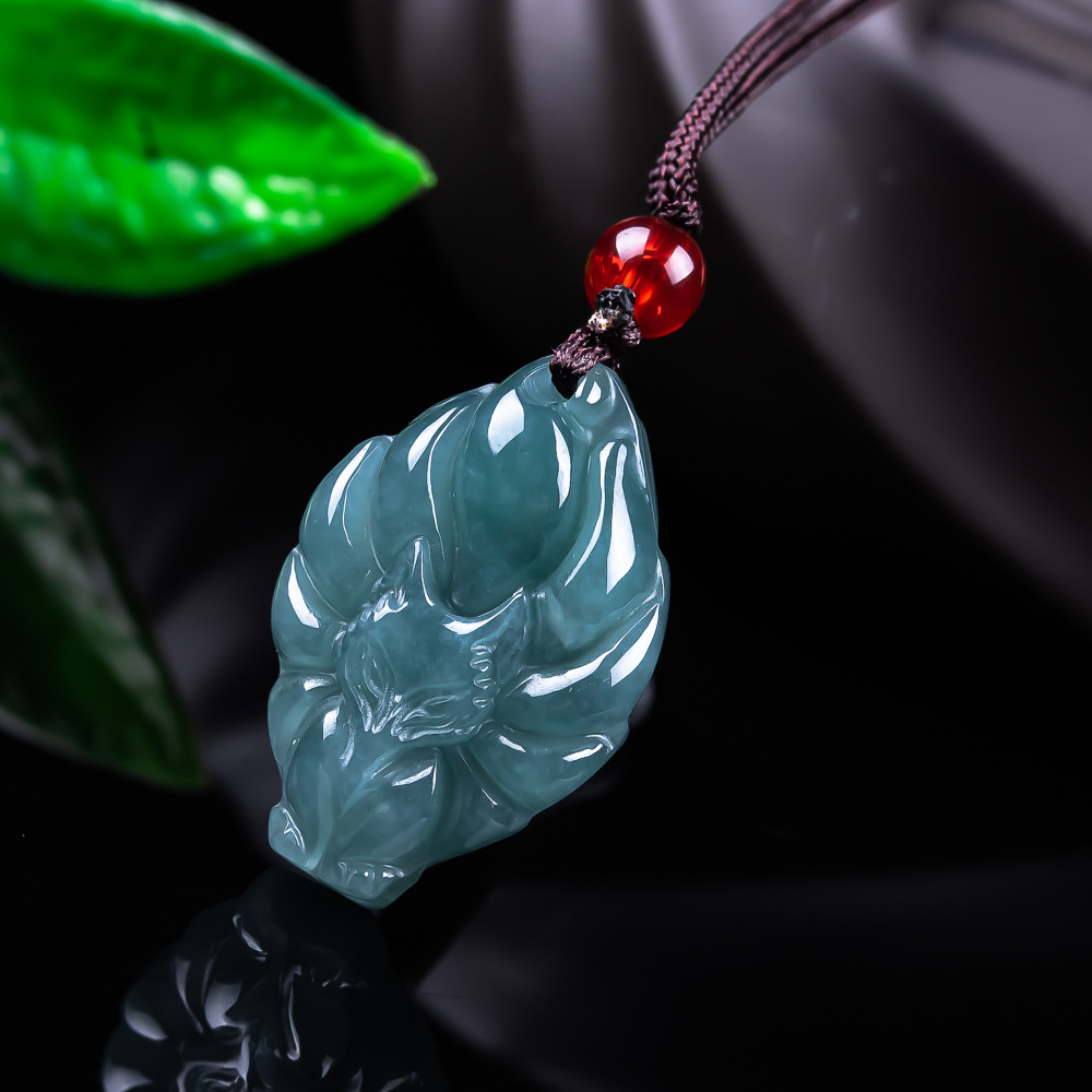 Women Accessories Trending - قلادة ثعلب من اليشم البورمي الطبيعي،
