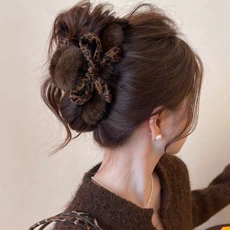 Women'S Winter Accessories Set - 1 قطعة الراقية ليوبارد طباعة القوس