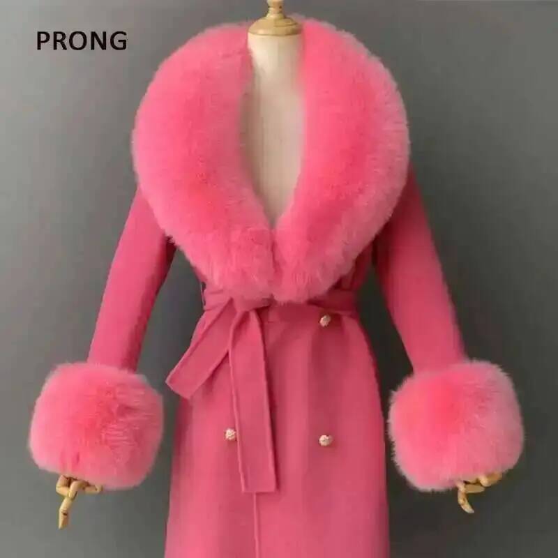 Women'S Winter Accessories Set - الفراء الحقيقي طوق والأصفاد مجموعة معطف