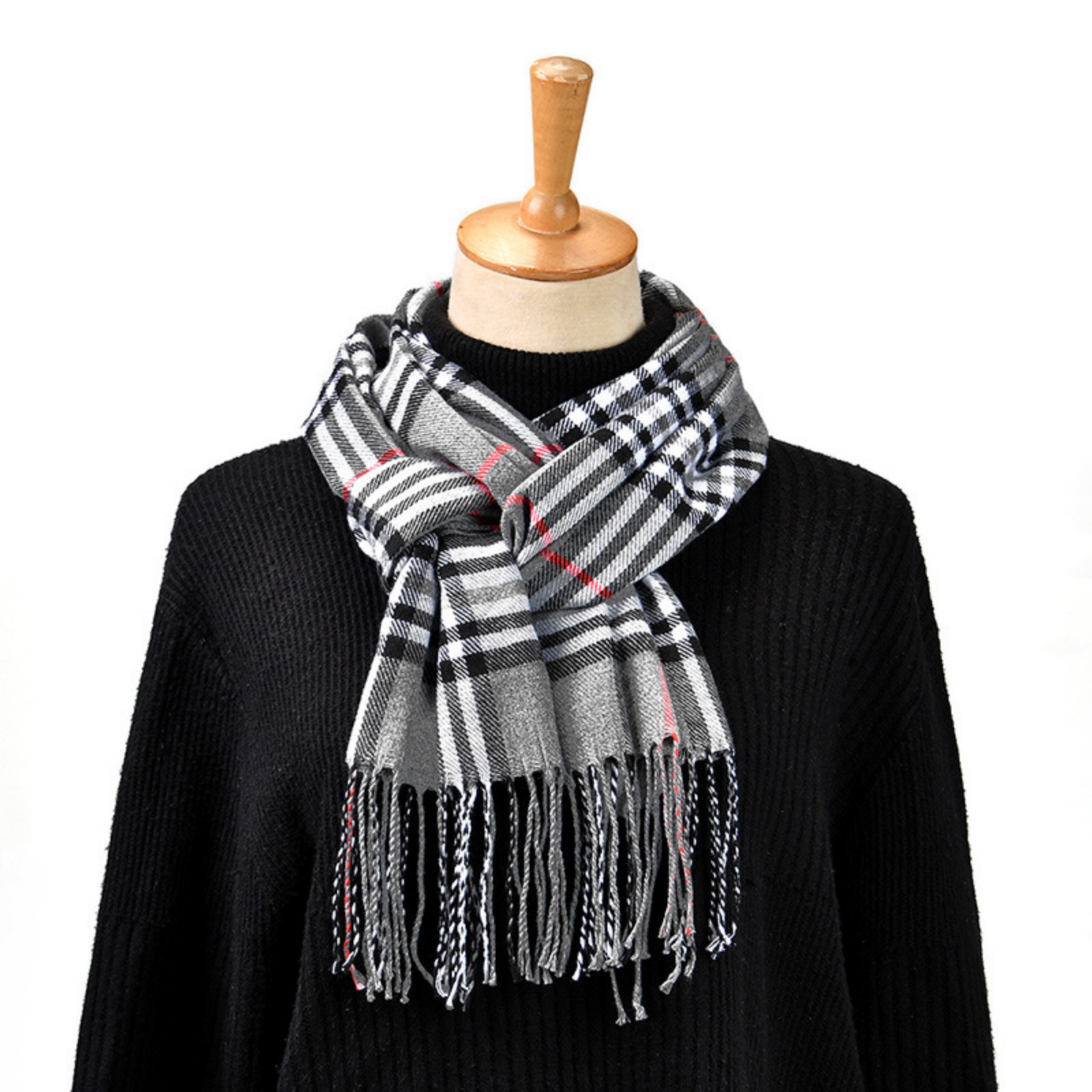 1PCPlaid وشاح شرابة تصميم كلاس - مراجعة Women'S Winter Accessories Set وسعره